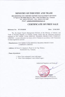 CERTIFICATE OF FREE SALE